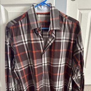 Tasso Elba Brown and Red Dress Shirt Classic Plaid Design